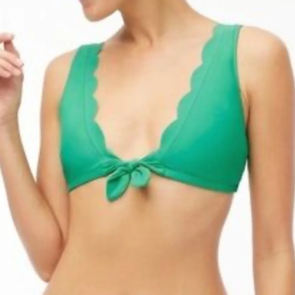 J.Crew Green Scalloped Front Tie Bikini Set Two Piece Swimsuit Large